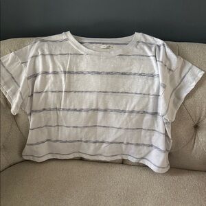 Altar’d State Striped White and Blue Cropped T-Shirt